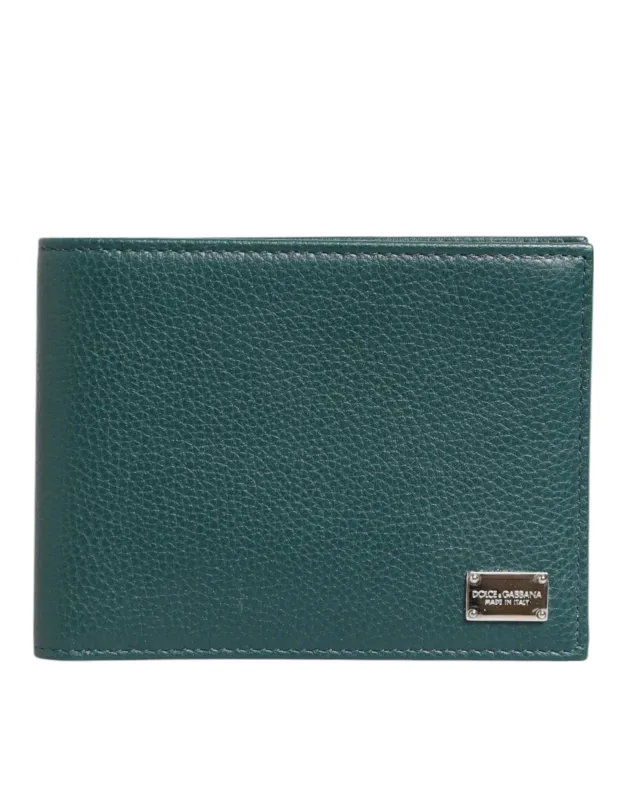Dolce & Gabbana Green Leather DG Logo Plaque Bifold Card Holder Wallet sold by Siebentaschen