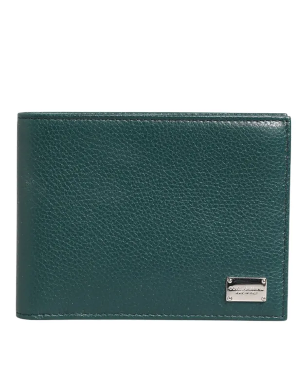Dolce & Gabbana Green Leather DG Logo Plaque Bifold Men Card Holder Wallet sold by Siebentaschen