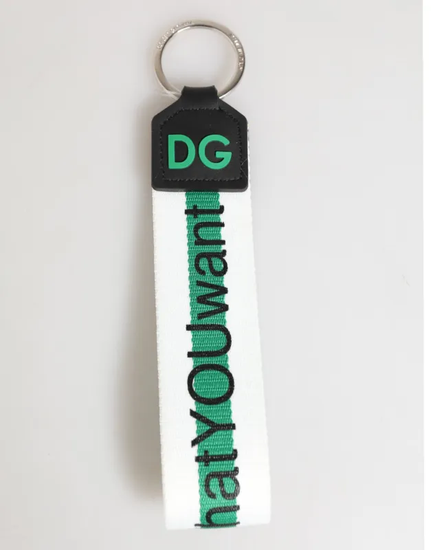Dolce & Gabbana Green Logo Polyester Silver Brass Holder Keychain Keyring sold by Siebentaschen