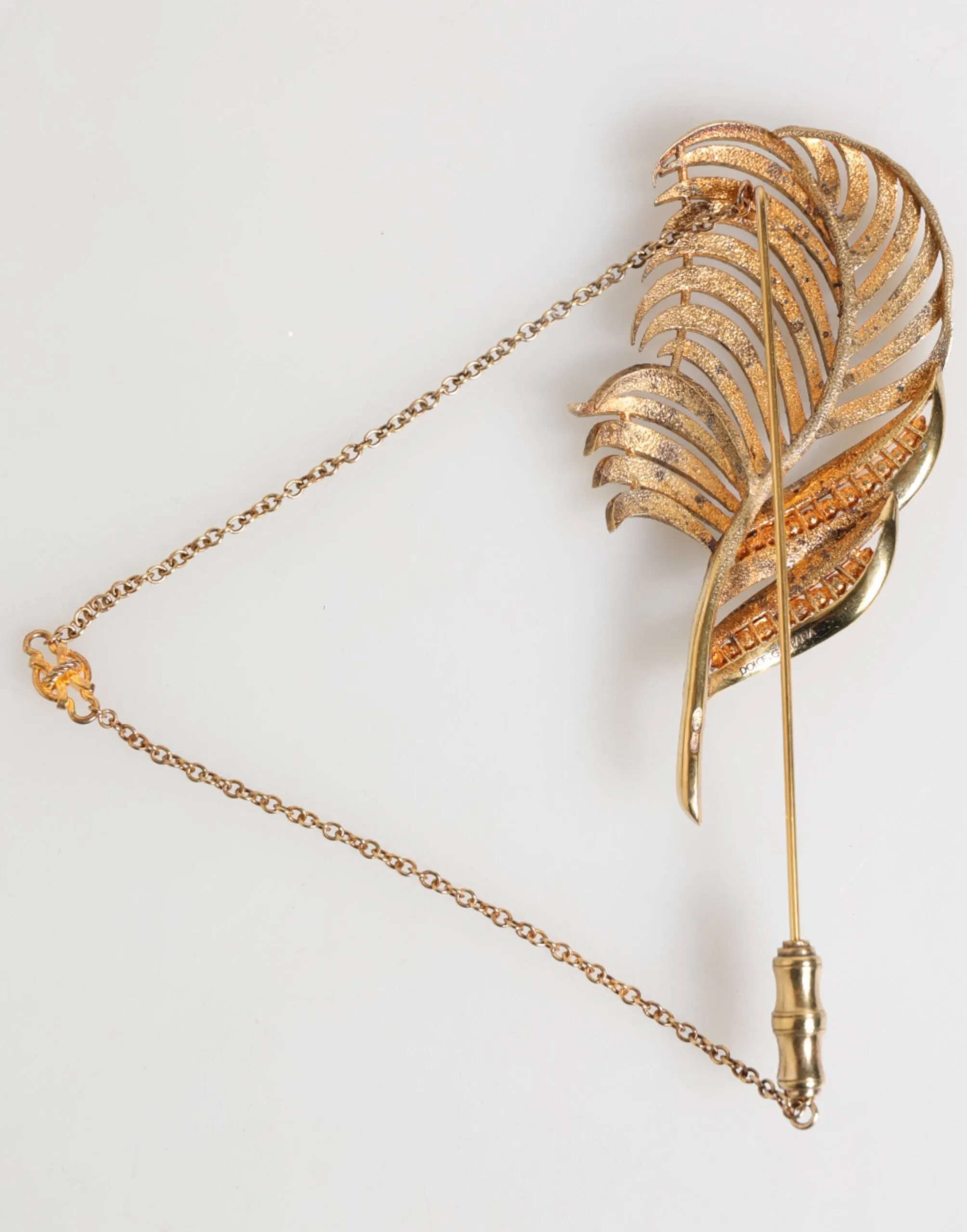 Dolce & Gabbana Gold Tone Leaf 925 Sterling Silver Crystal Chain Brooch sold by Siebentaschen product image thumbnail 4