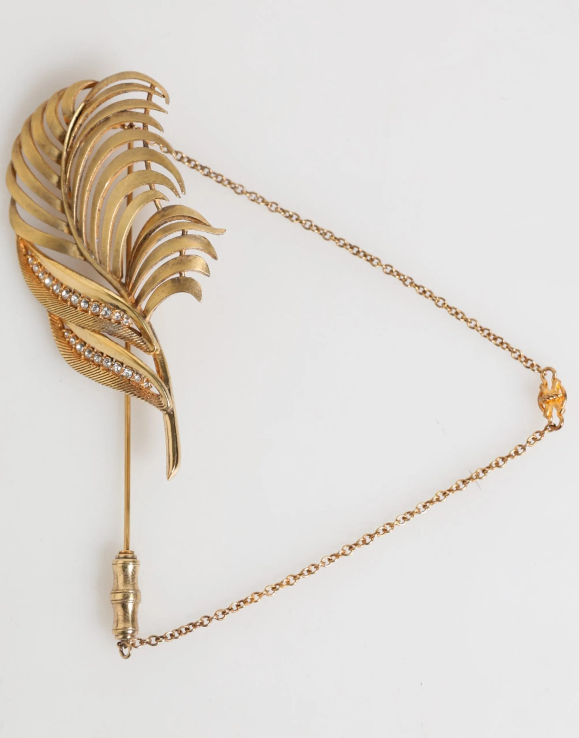 Dolce & Gabbana Gold Tone Leaf 925 Sterling Silver Crystal Chain Brooch sold by Siebentaschen product image thumbnail 2