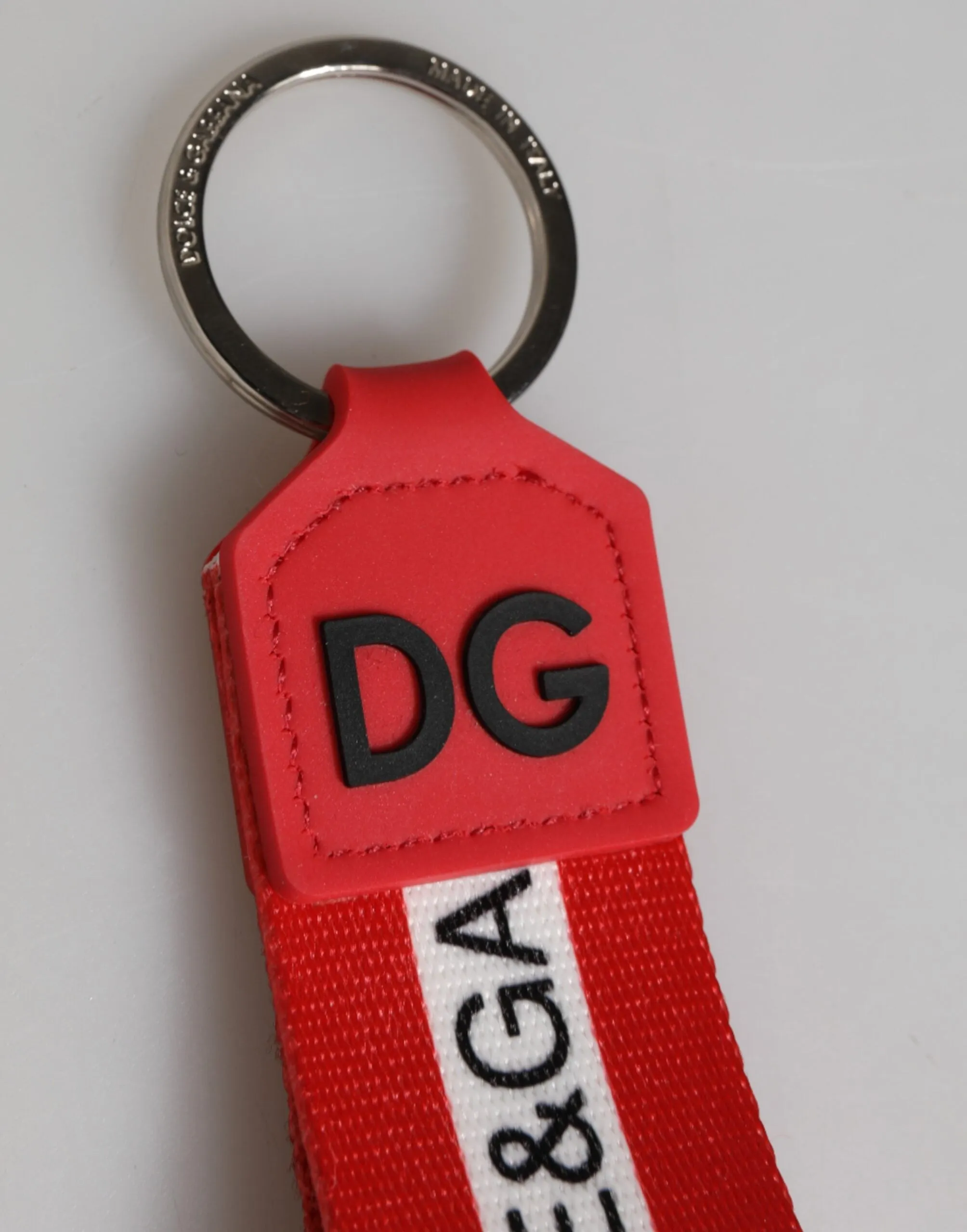 Dolce & Gabbana Red Logo Polyester Silver Brass Holder Keychain Men Keyring sold by Siebentaschen product image thumbnail 4