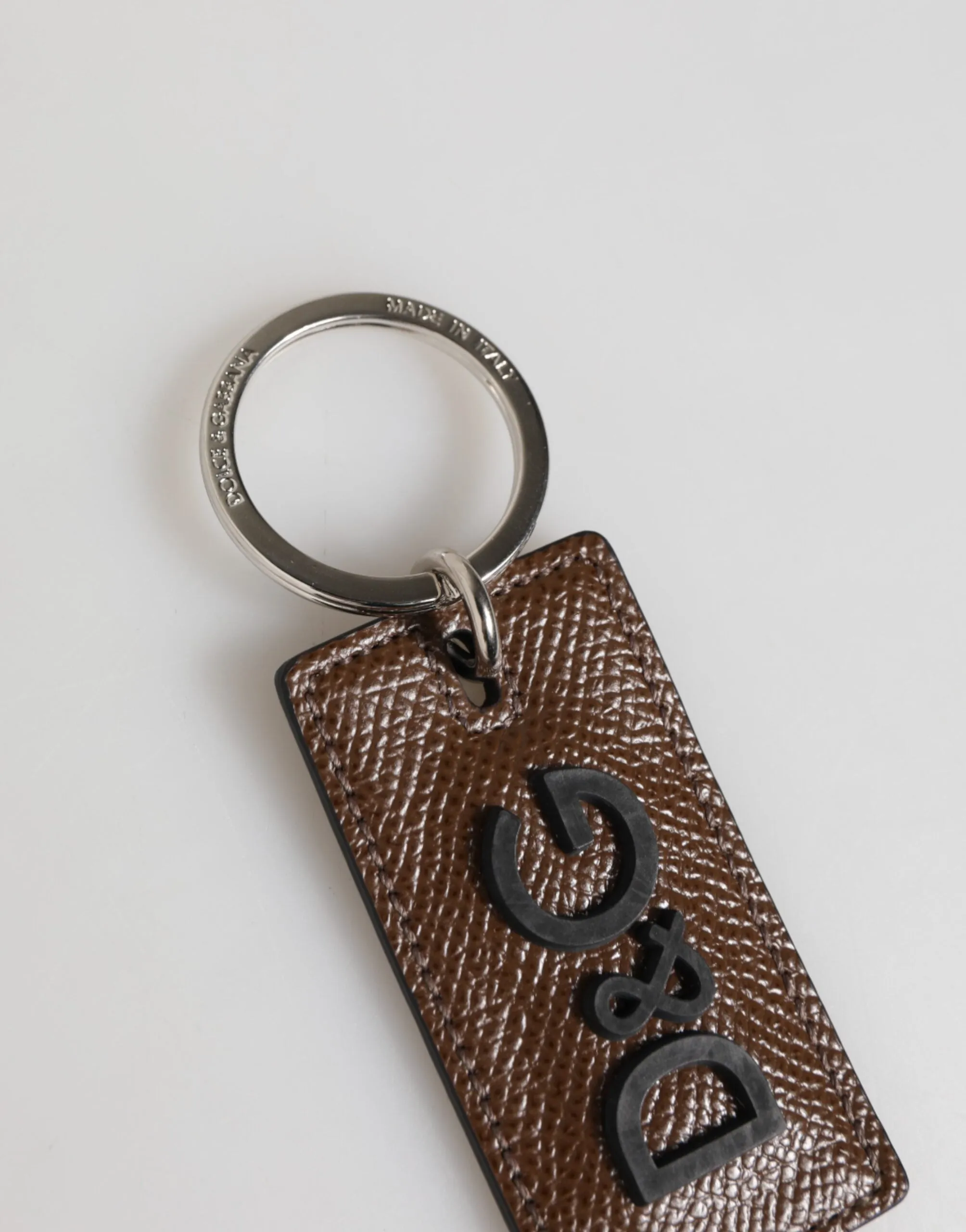 Dolce & Gabbana Dark Brown Leather Logo Metal Ring Keychain Holder Keyring sold by Siebentaschen product image thumbnail 4