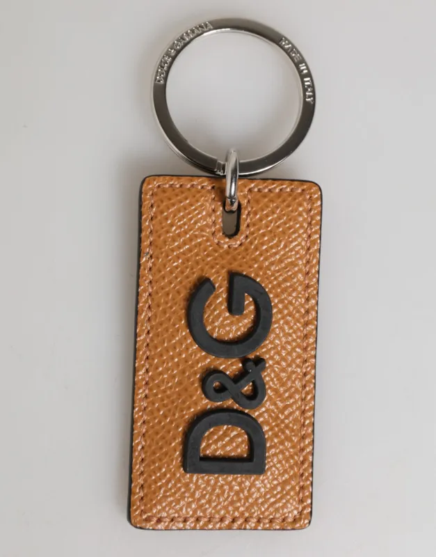 Dolce & Gabbana Brown Leather Logo Metal Ring Keychain Holder Men Keyring sold by Siebentaschen