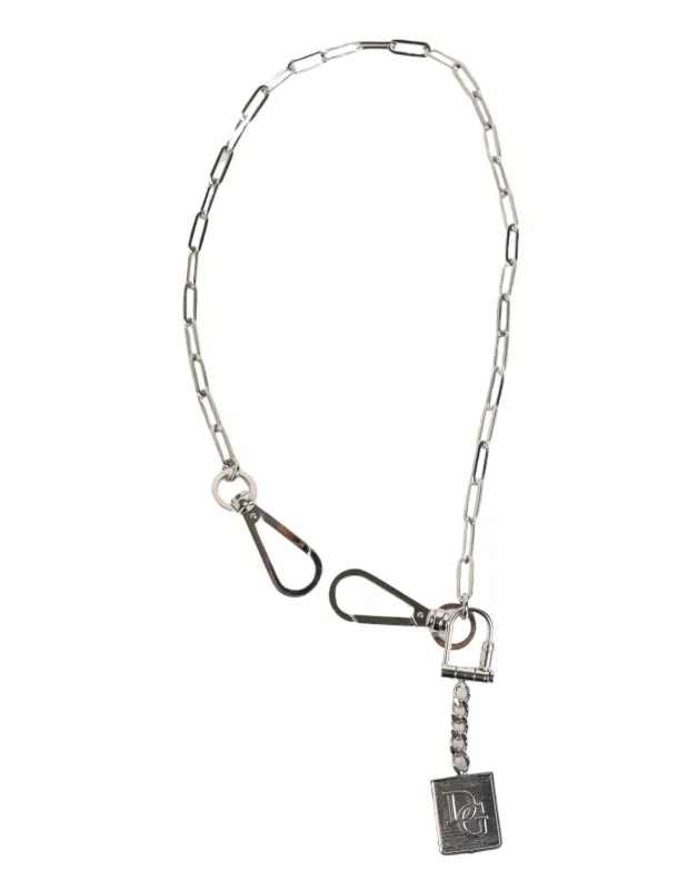 Dolce & Gabbana Silver Tone Metal Chain DG Logo Pendant Men Necklace sold by Siebentaschen
