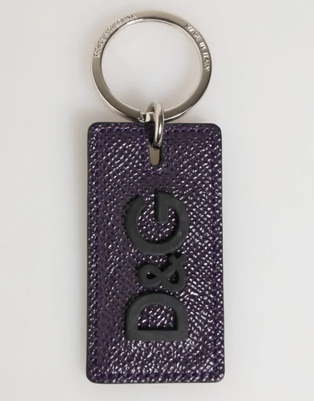 Dolce & Gabbana Violet Leather Logo Metal Ring Men Keychain Keyring sold by Siebentaschen