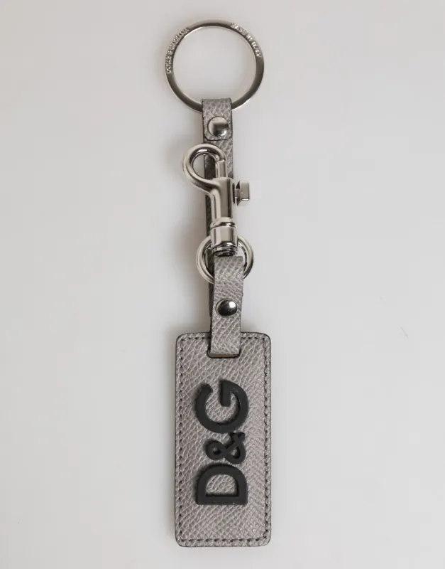 Dolce & Gabbana Gray Leather Logo Metal Ring Keychain Holder Men Keyring sold by Siebentaschen