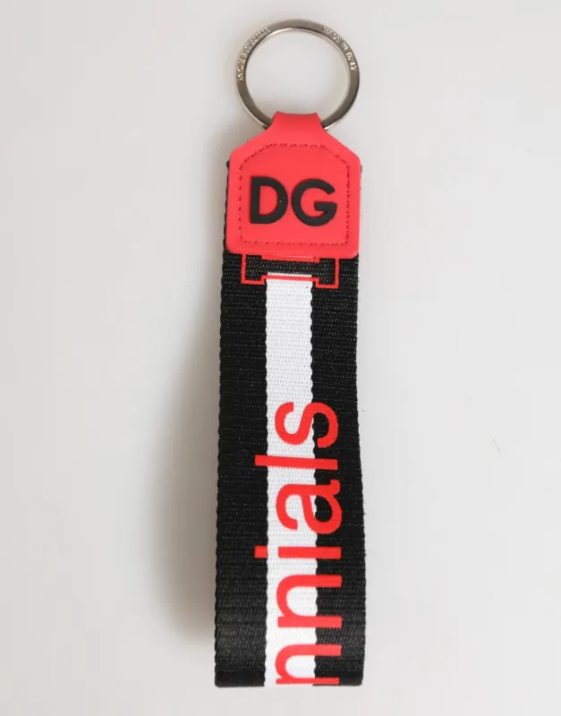Dolce & Gabbana Red White DG Logo Polyester Brass Holder Keychain Keyring sold by Siebentaschen