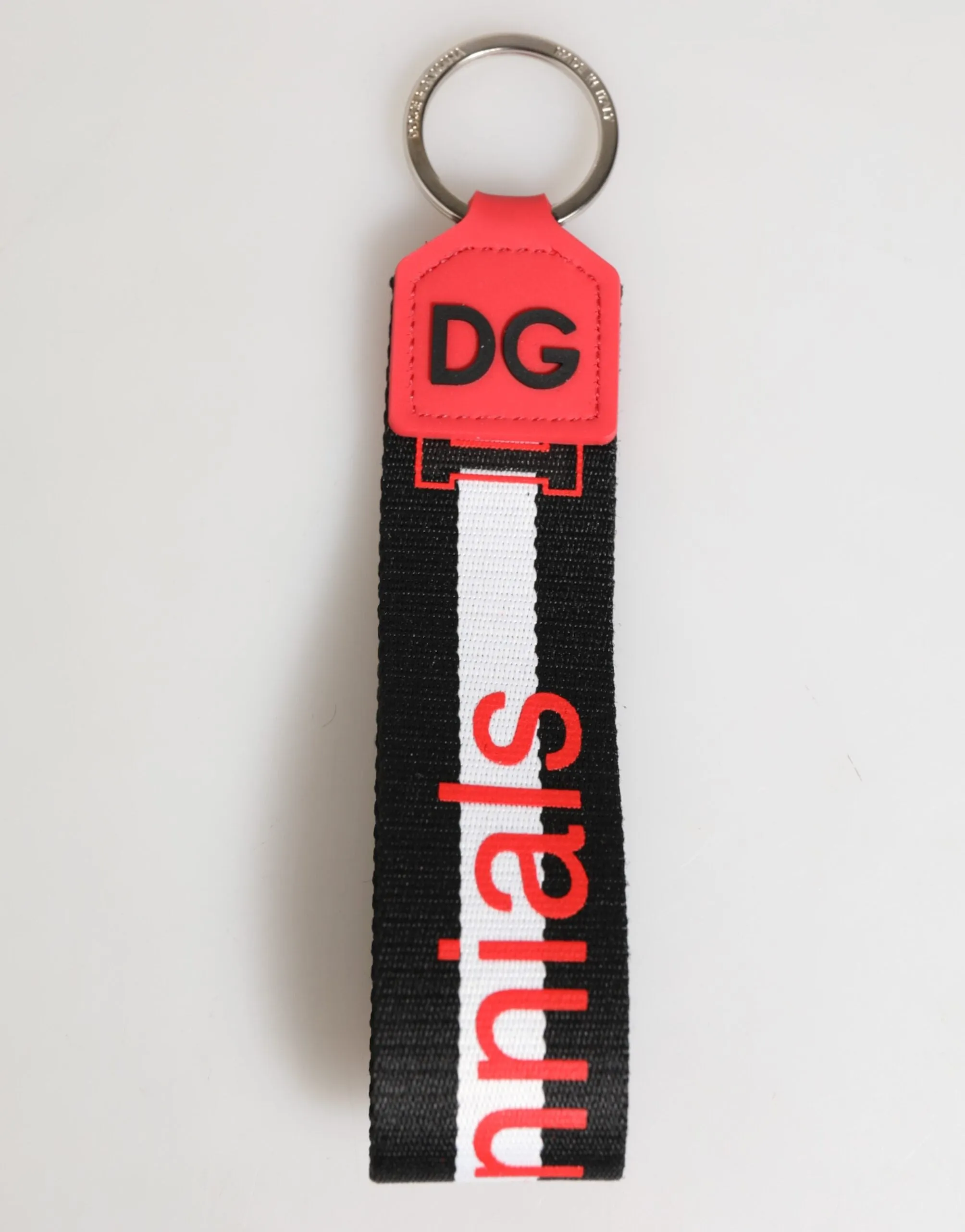 Dolce & Gabbana Red White DG Logo Polyester Brass Holder Keychain Keyring sold by Siebentaschen