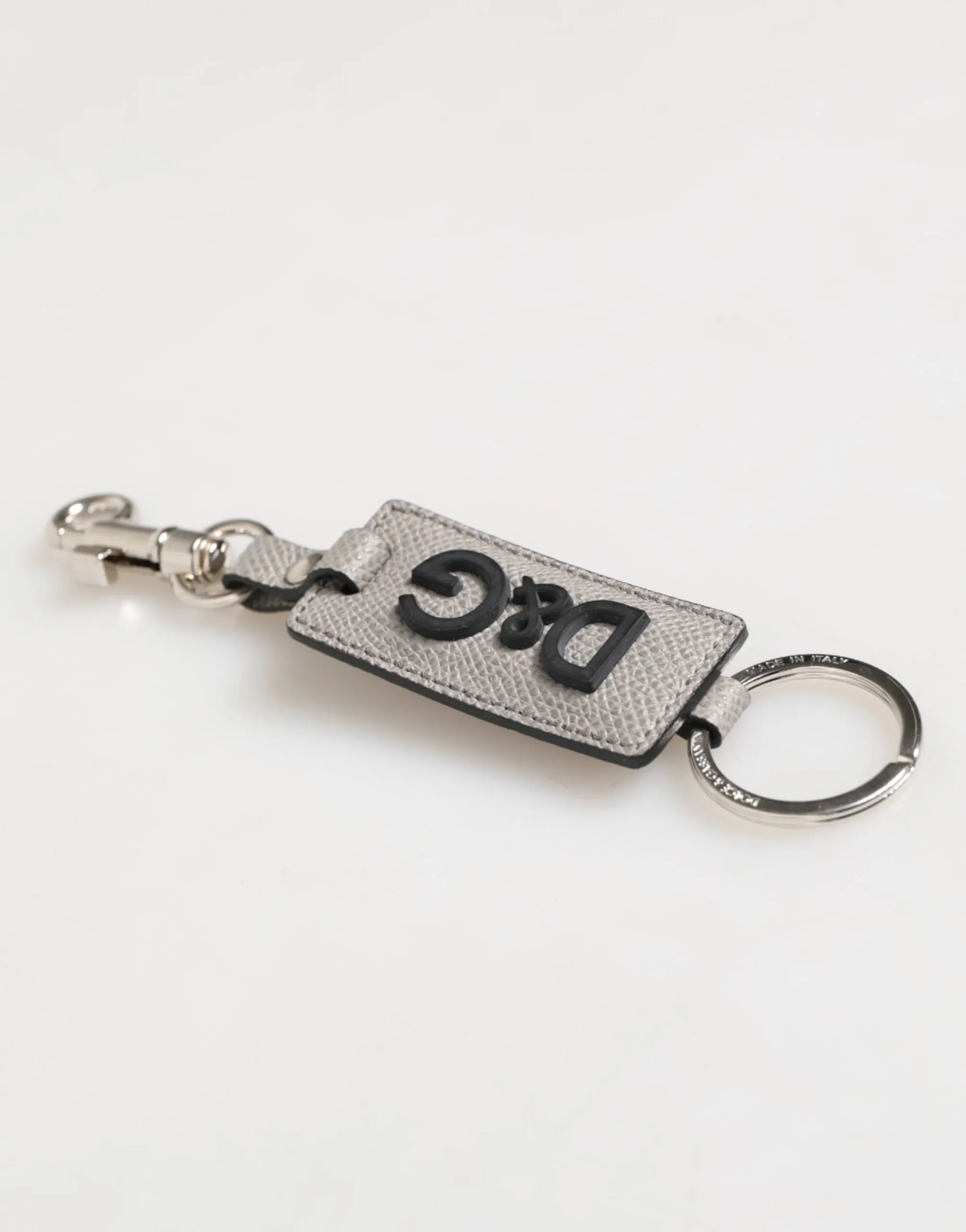 Dolce & Gabbana Gray Leather Logo Metal Ring Keychain Holder Men Keyring sold by Siebentaschen product image thumbnail 3