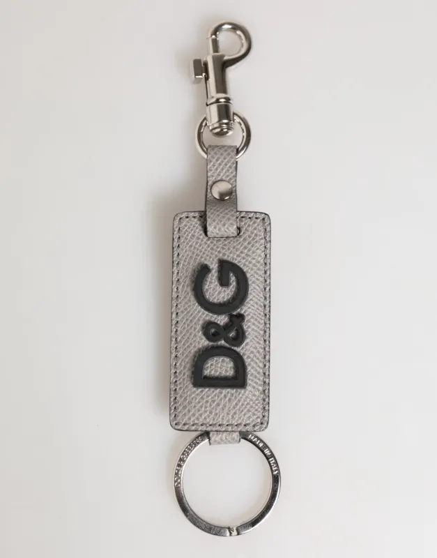 Dolce & Gabbana Gray Leather Logo Metal Ring Keychain Holder Men Keyring sold by Siebentaschen