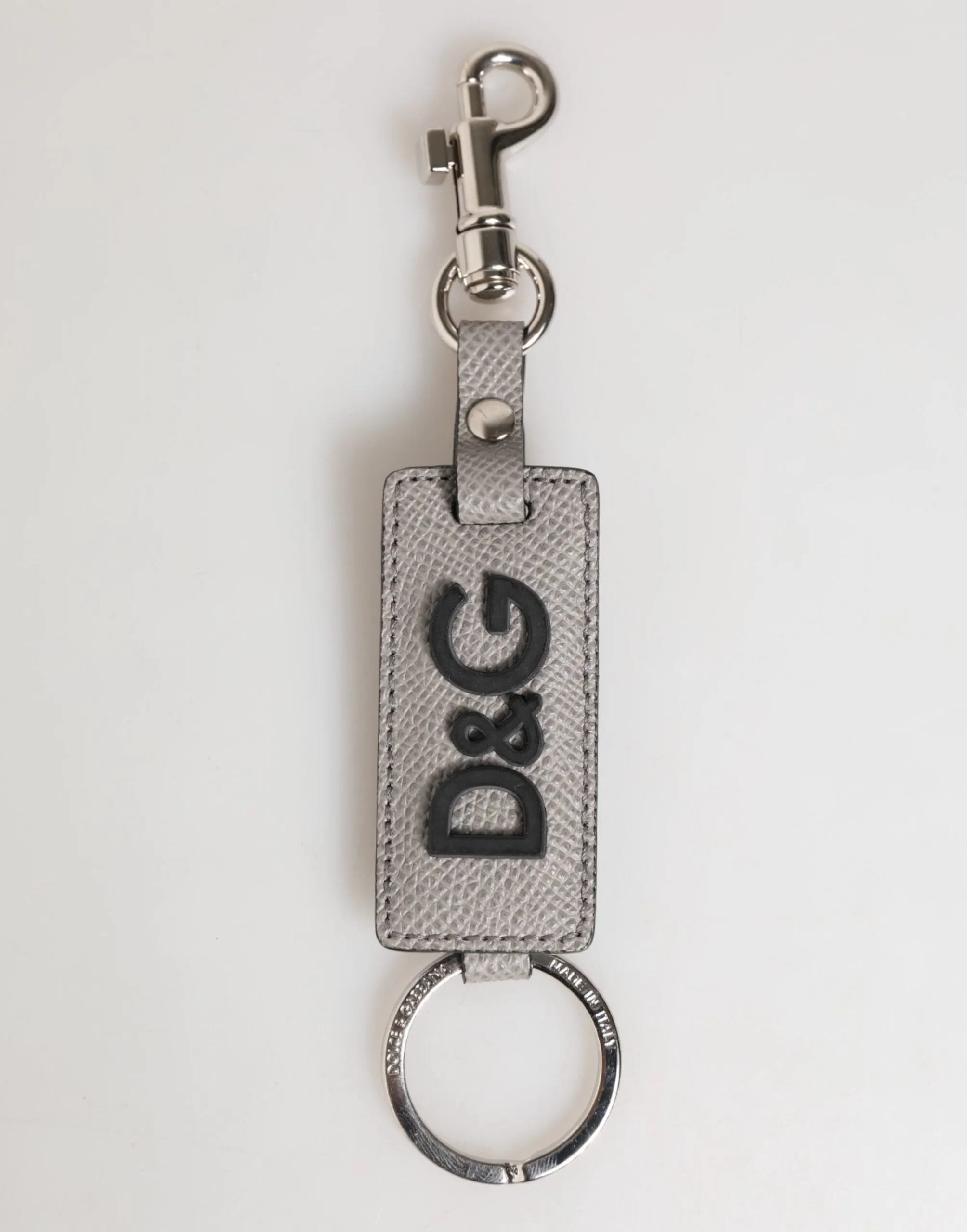 Dolce & Gabbana Gray Leather Logo Metal Ring Keychain Holder Men Keyring sold by Siebentaschen
