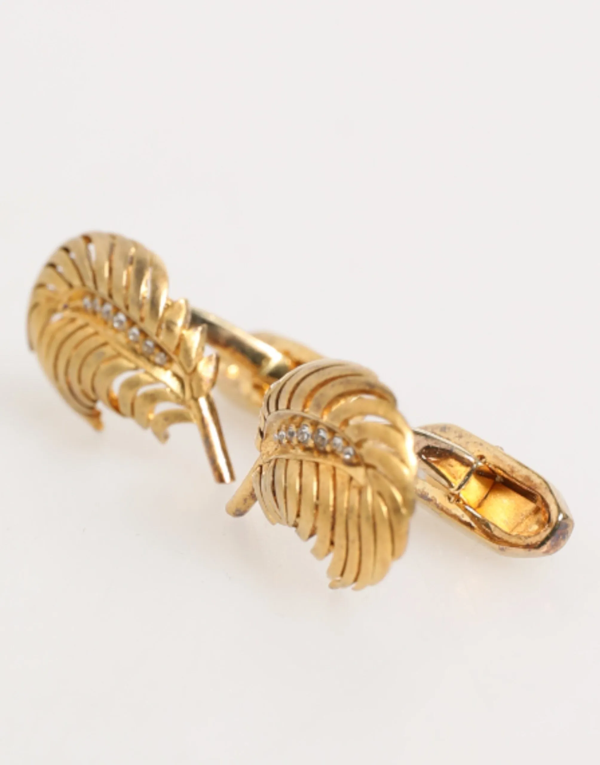 Dolce & Gabbana Gold 925 Sterling Silver Crystal Leaf Accessory Cufflink sold by Siebentaschen product image thumbnail 3