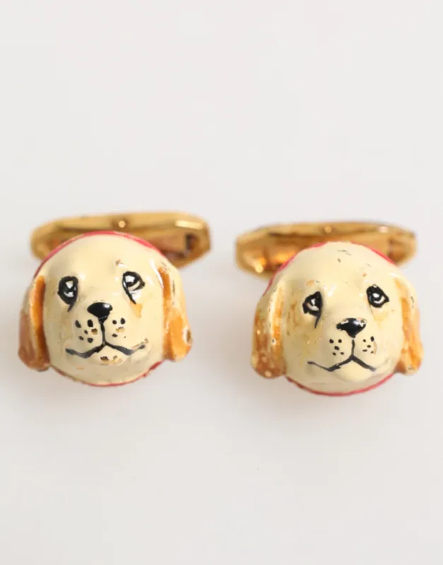 Dolce & Gabbana Brass Gold Tone Dog Puppy Men's Accessories Cufflink sold by Siebentaschen