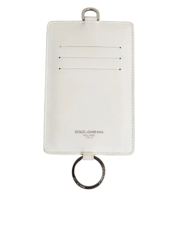 Dolce & Gabbana White Calf Leather Lanyard Logo Card Holder Men Wallet sold by Siebentaschen