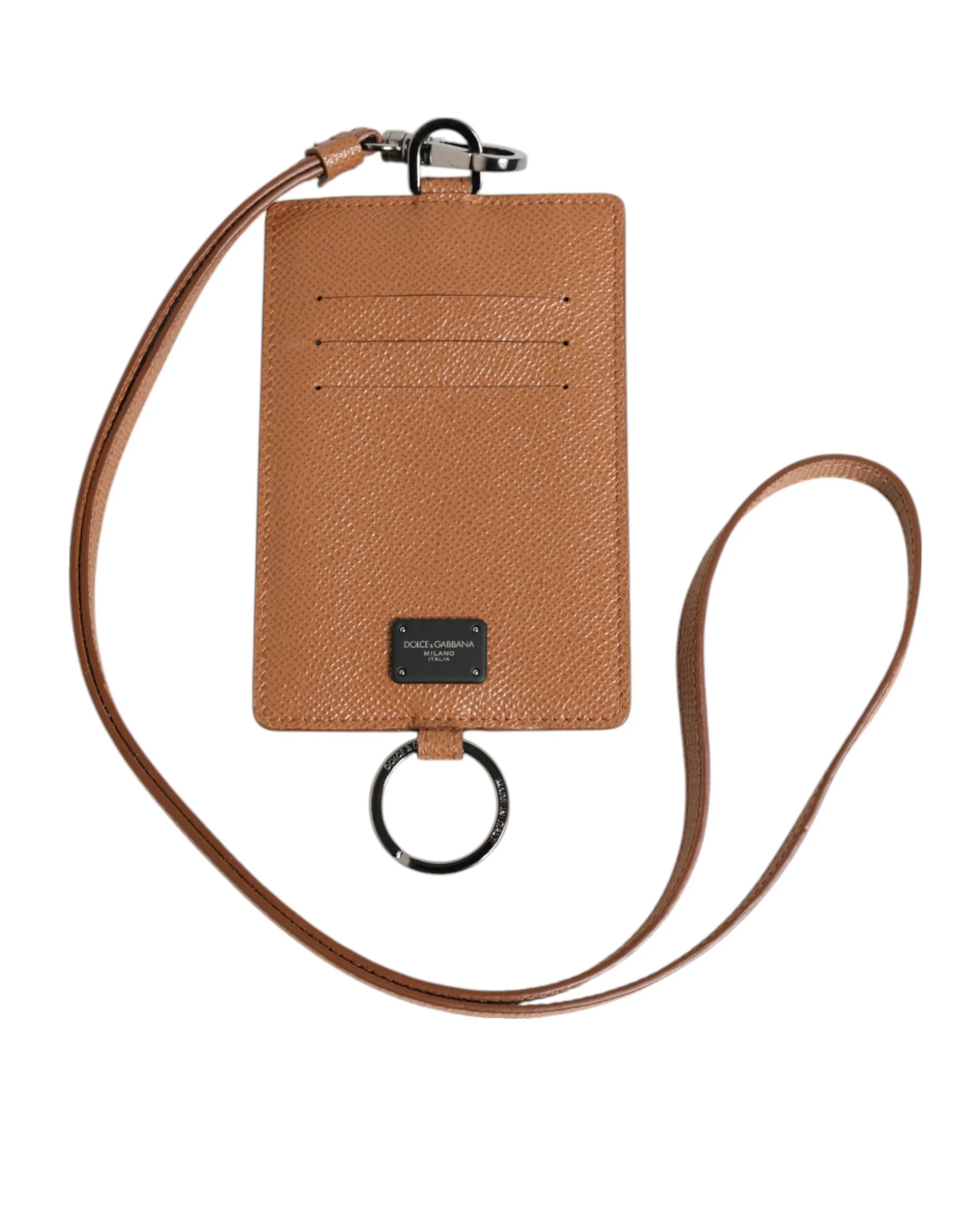 Dolce & Gabbana Dark Brown Leather Lanyard Logo Card Holder Men Wallet sold by Siebentaschen