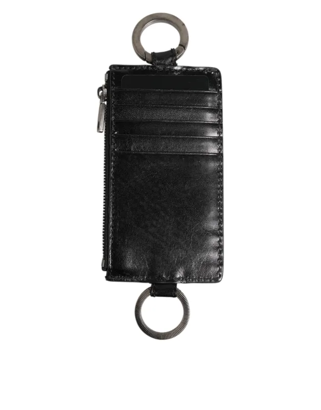 Dolce & Gabbana Black Leather Logo Embossed Lanyard Card Holde Wallet sold by Siebentaschen
