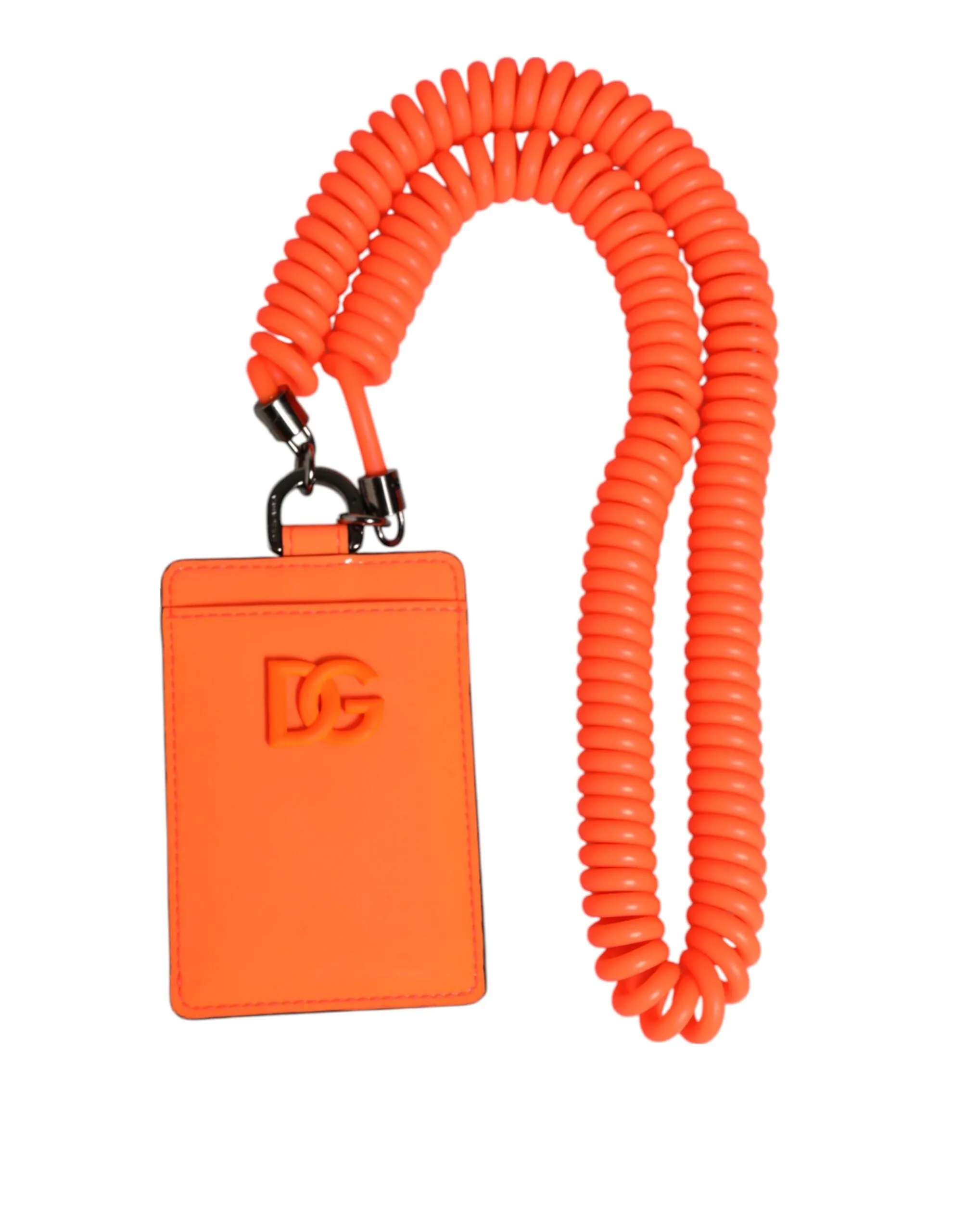 Dolce & Gabbana Orange Leather Logo Embossed Lanyard Card Holder Wallet sold by Siebentaschen