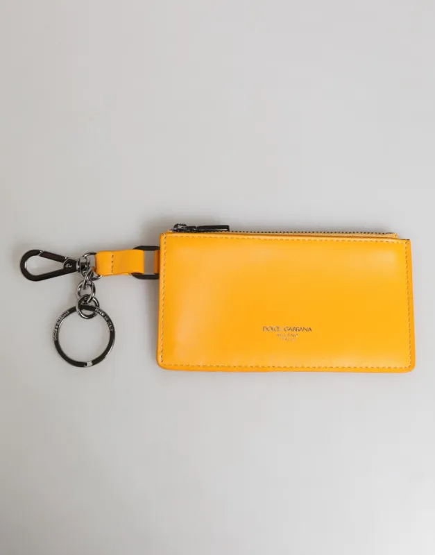 Dolce & Gabbana Yellow Orange Leather Credit Card Key Holder Clip On Wallet sold by Siebentaschen
