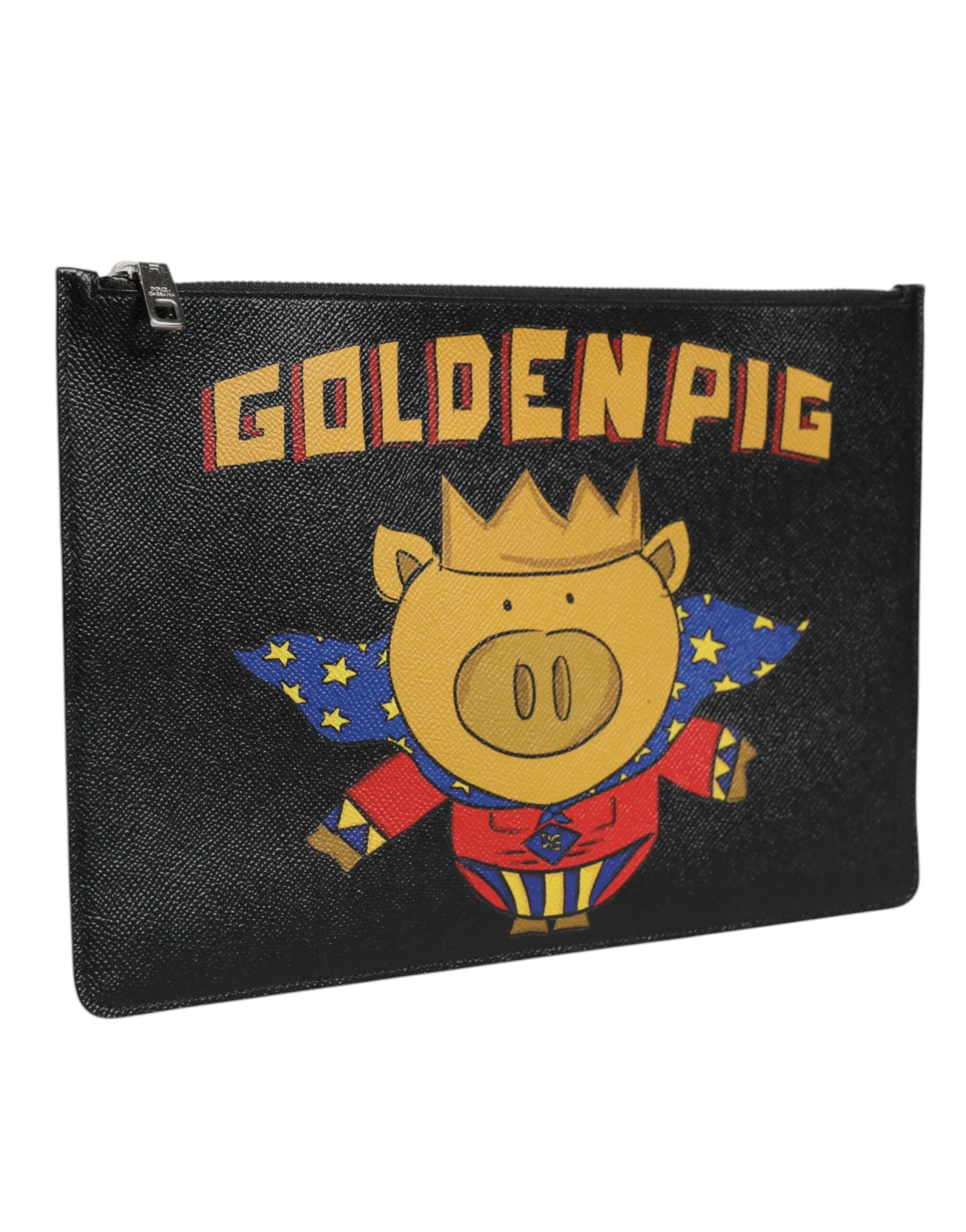 Dolce & Gabbana Black Leather Golden Pig Print Men Clutch Pouch Borse Bag sold by Siebentaschen product image thumbnail 3
