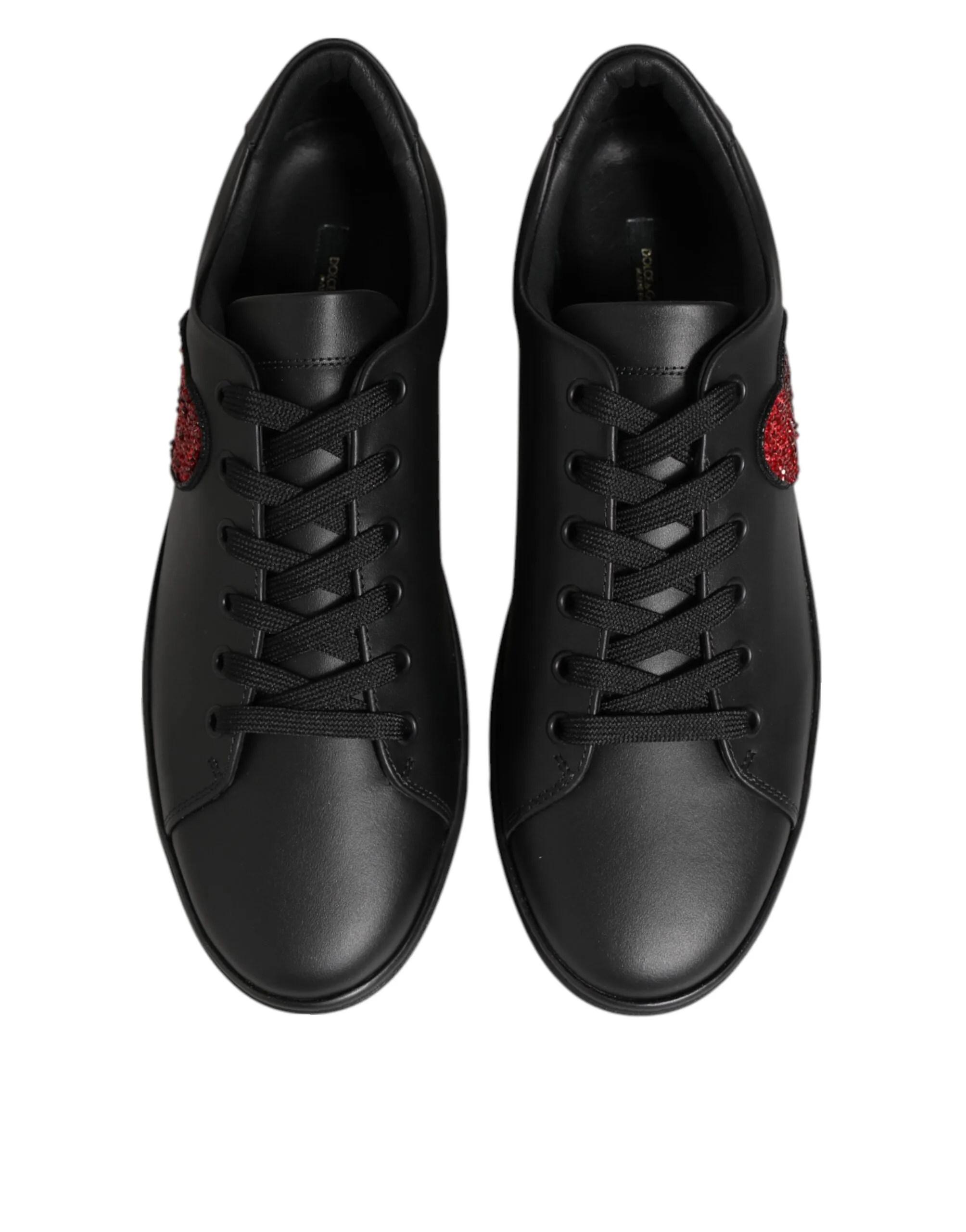 Dolce & Gabbana Black Leather Crystal Heart Sneakers Shoes sold by Siebentaschen product image thumbnail 3