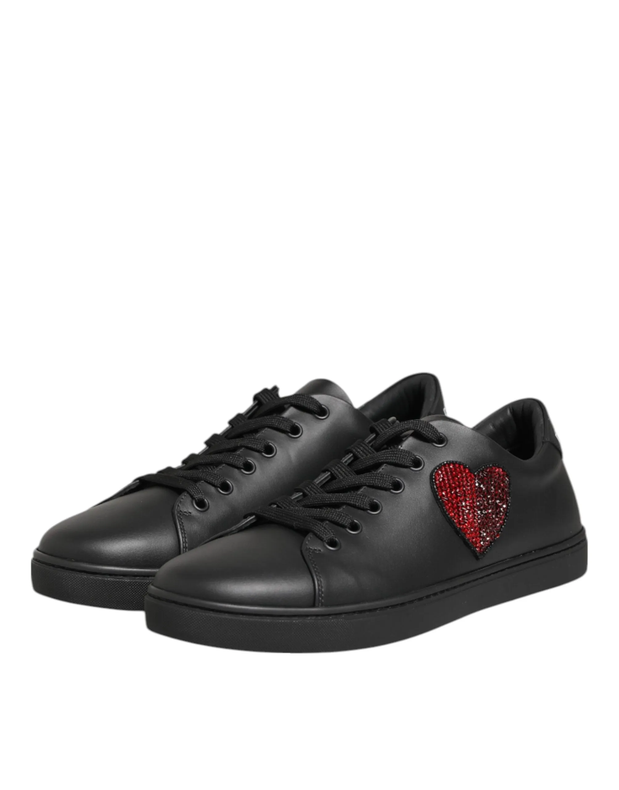 Dolce & Gabbana Black Leather Crystal Heart Sneakers Shoes sold by Siebentaschen product image thumbnail 4