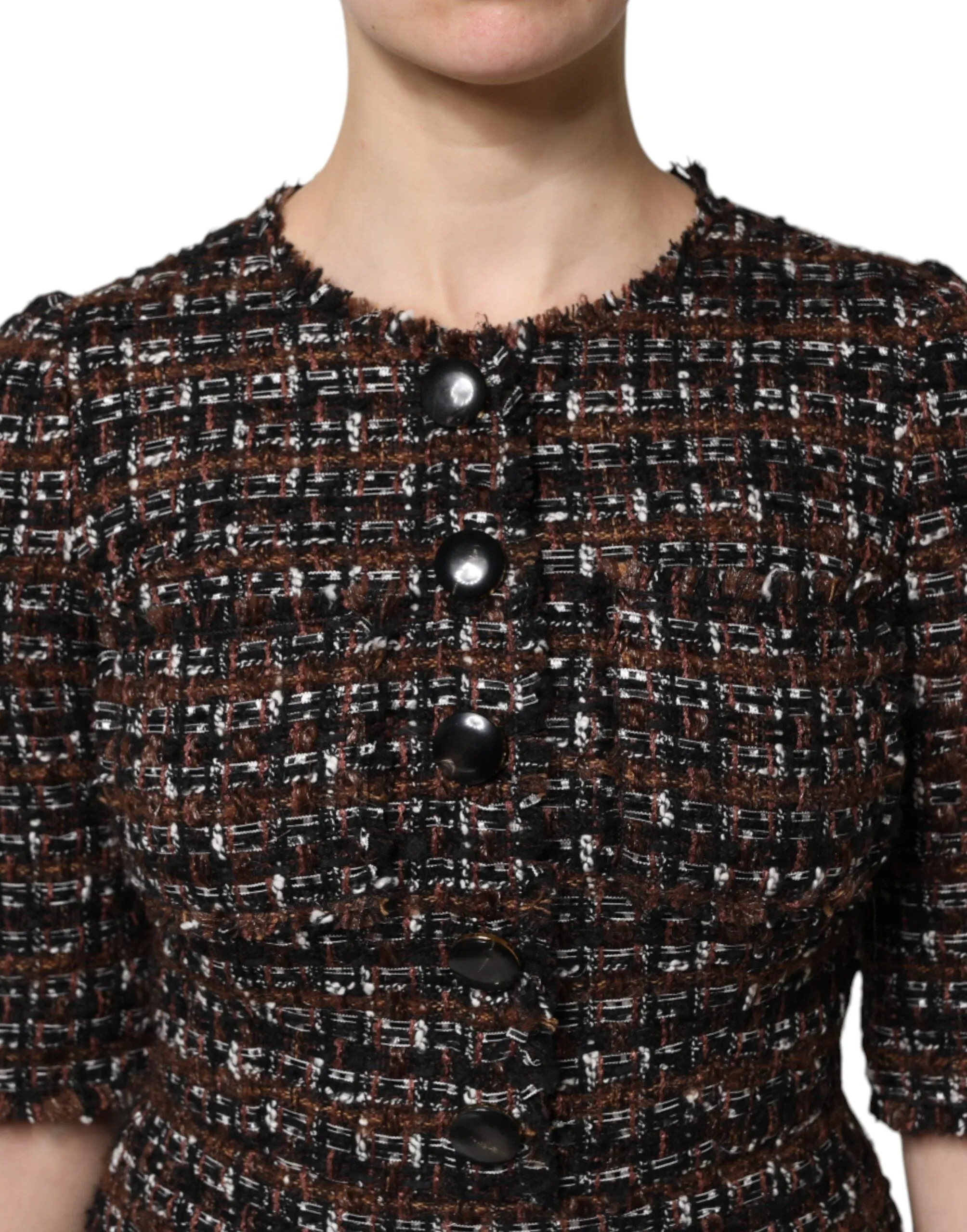 Dolce & Gabbana Brown Tweed Short Sleeves A-line Mini Dress sold by Siebentaschen product image thumbnail 5