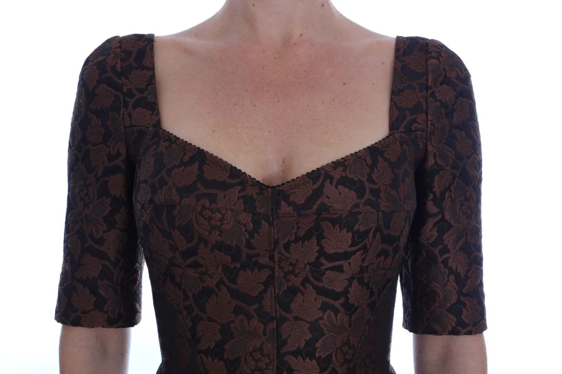Dolce & Gabbana Black Brown Floral Brocade A-Line Dress sold by Siebentaschen product image thumbnail 4