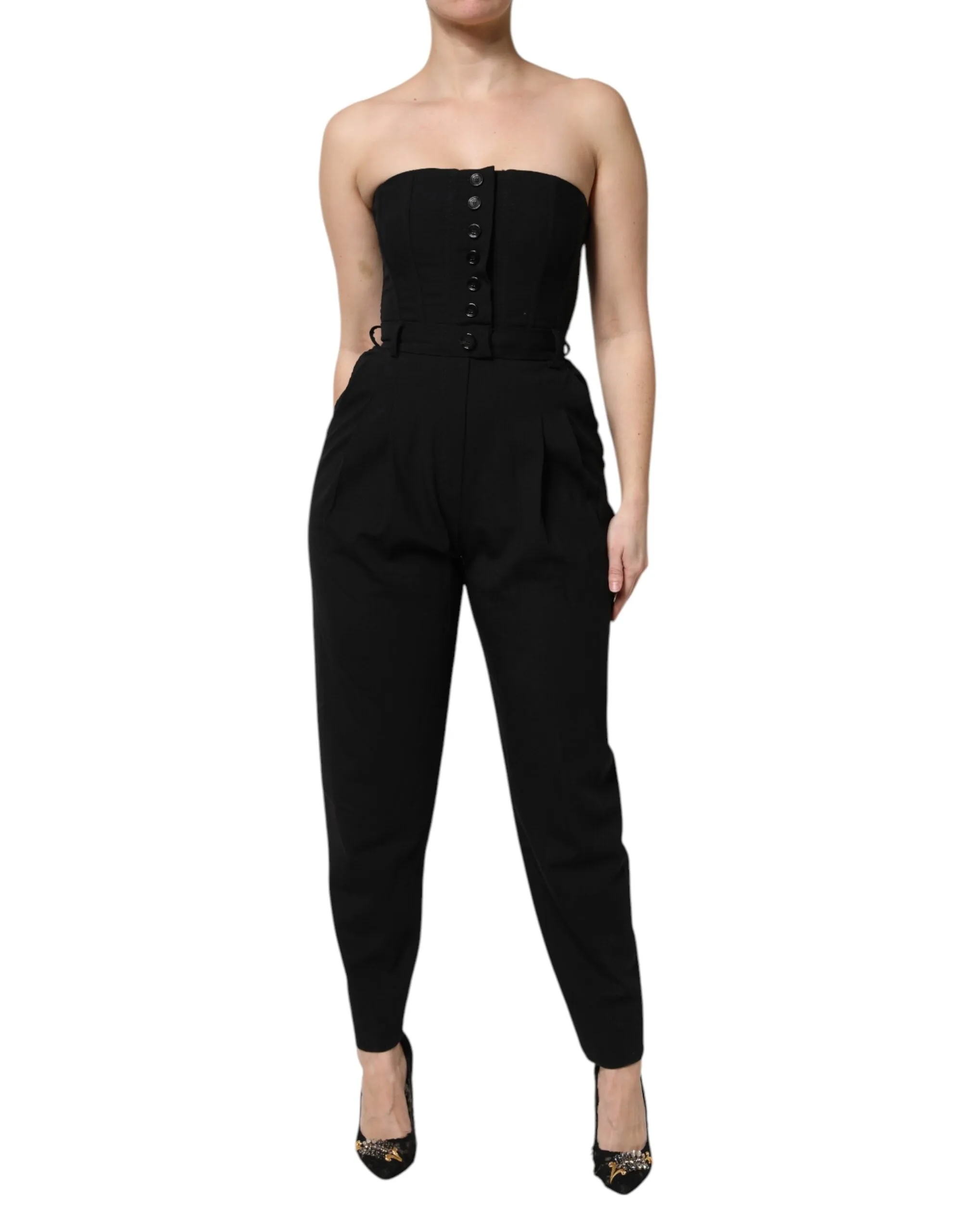 Dolce & Gabbana Black Wool Strapless Romper Jumpsuit Dress sold by Siebentaschen product image thumbnail 2