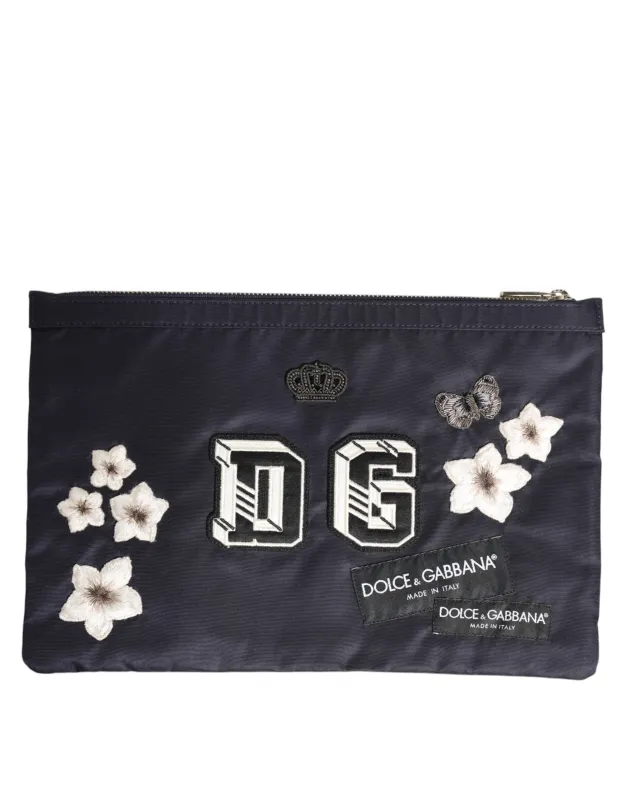 Dolce & Gabbana Blue DG Logo Patch Embellished Pouch Clutch Men Borse Bag sold by Siebentaschen