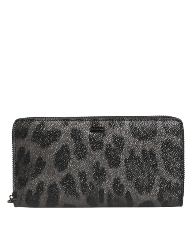 Dolce & Gabbana Black Gray Leopard Leather Zip Around Continental Wallet sold by Siebentaschen