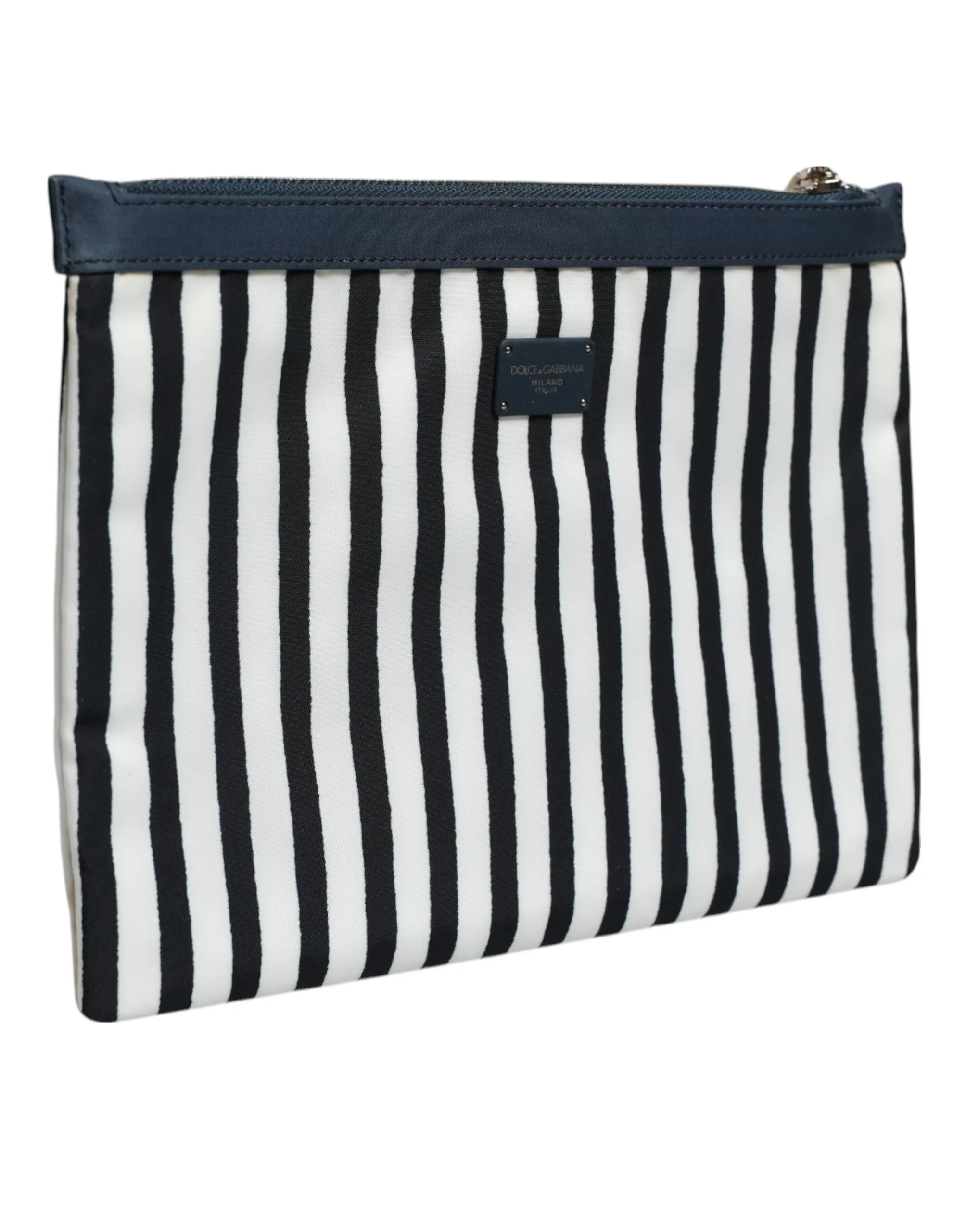 Dolce & Gabbana Black White Striped Logo Plaque Clutch Pouch Bag sold by Siebentaschen product image thumbnail 3