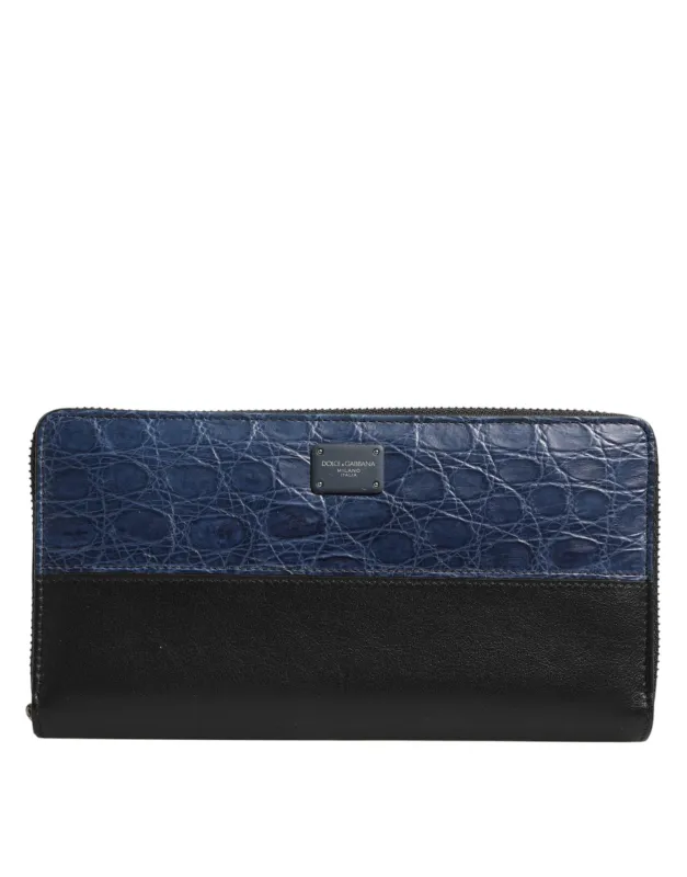 Dolce & Gabbana Black Blue Exotic Leather Men Continental Clutch Wallet sold by Siebentaschen