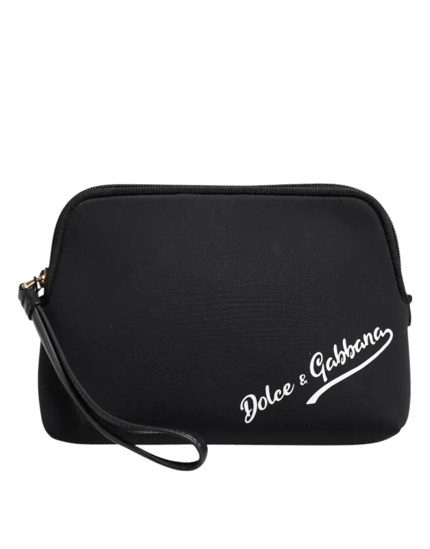 Dolce & Gabbana Black Solid Nylon DG LogoPrint Clutch Zip Borse Pouch Bag sold by Siebentaschen