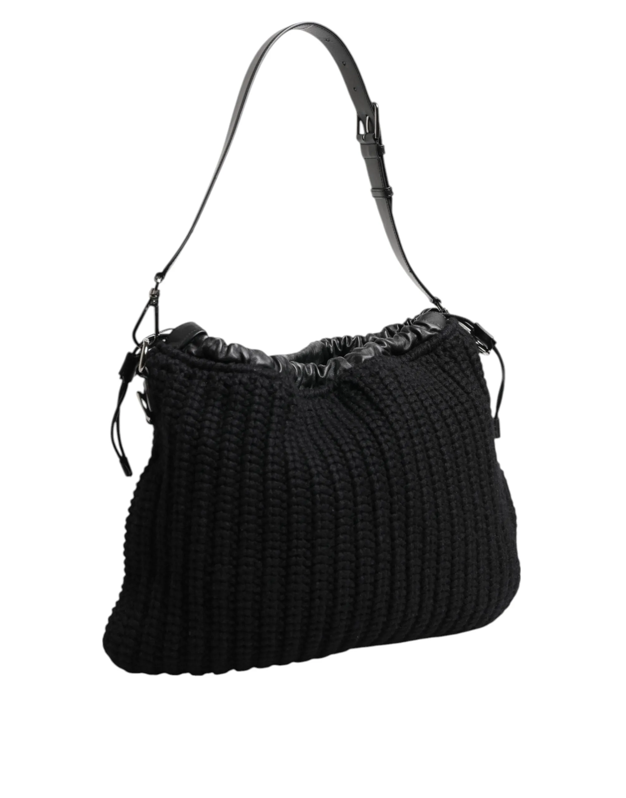 Dolce & Gabbana Black Cashmere Knitted Leather Shoulder Women Borse Bag sold by Siebentaschen product image thumbnail 3