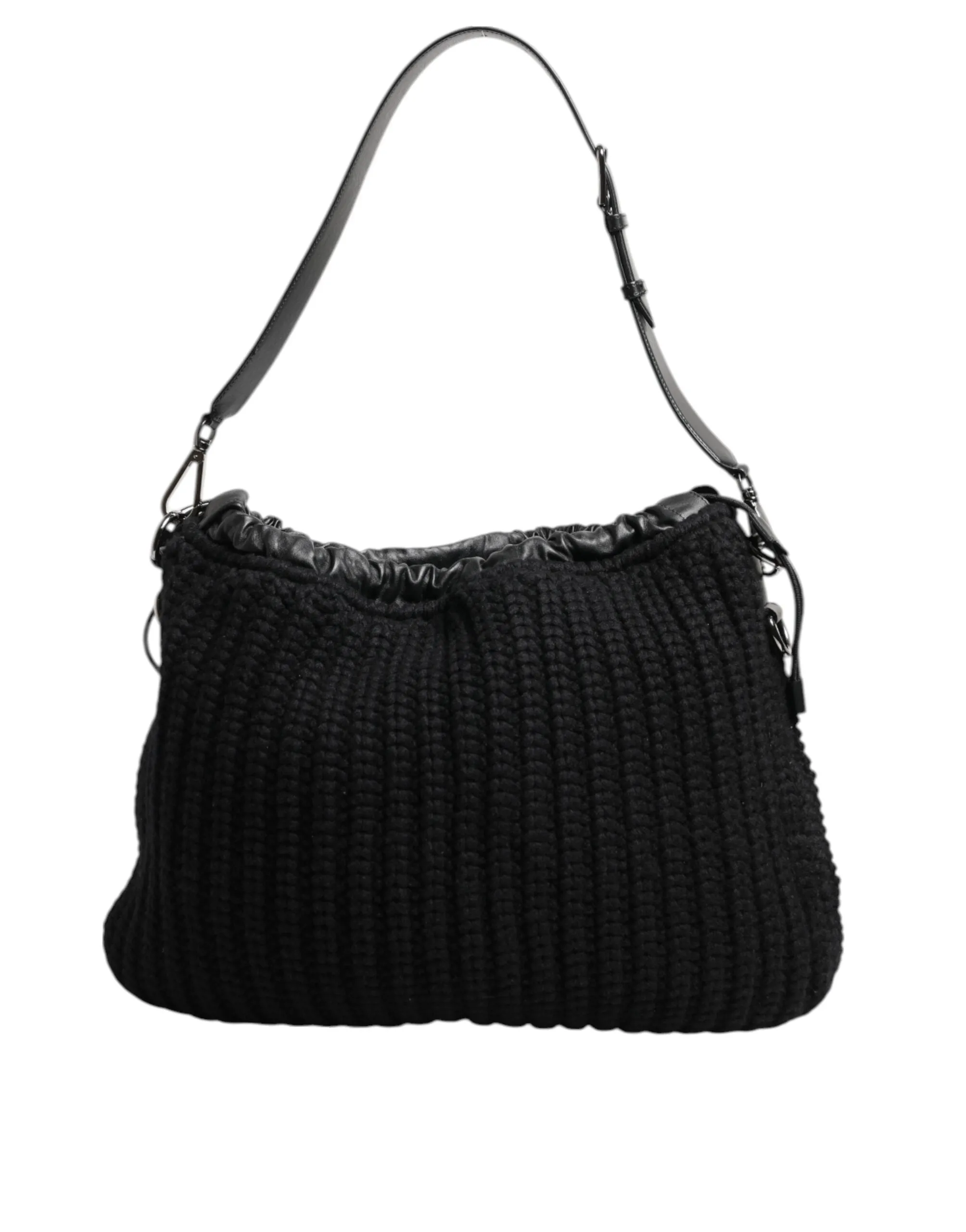 Dolce & Gabbana Black Cashmere Knitted Leather Shoulder Women Borse Bag sold by Siebentaschen