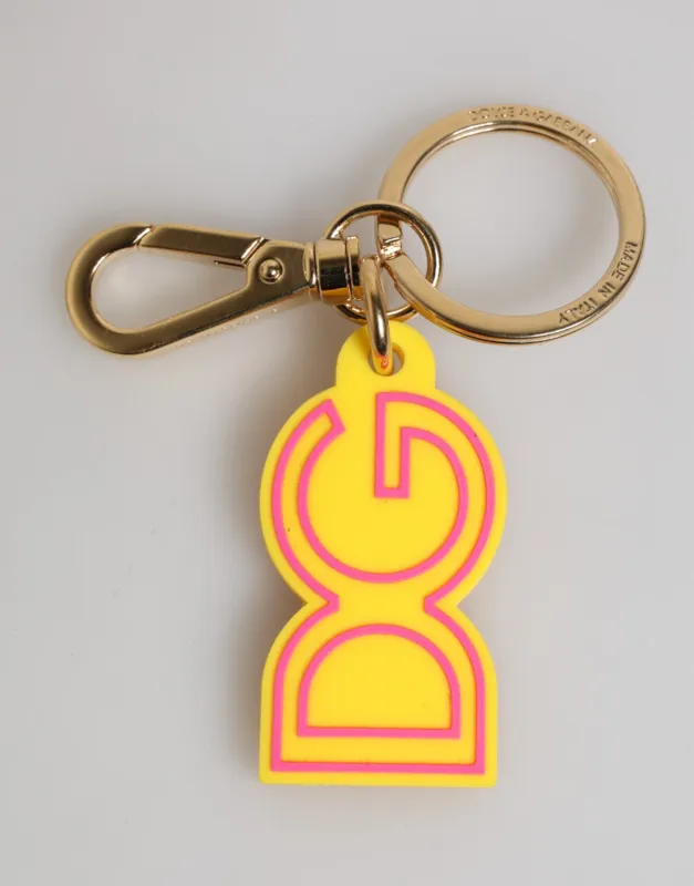 Dolce & Gabbana Yellow Rubber Gold Tone Metal DG Logo Keyring Keychain sold by Siebentaschen