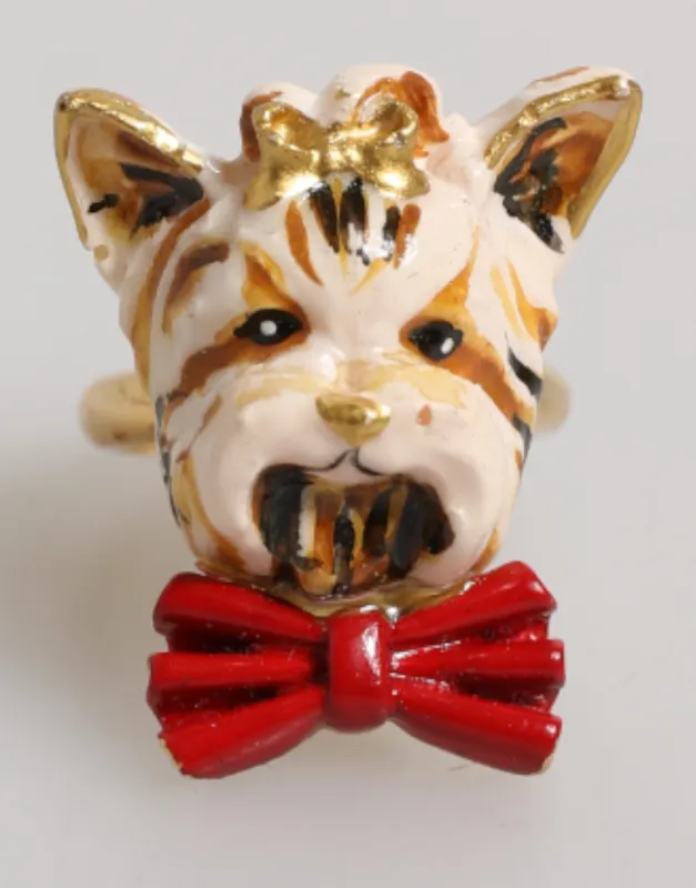 Dolce & Gabbana Gold Brass Resin Beige Dog Pet Accessory Ring sold by Siebentaschen