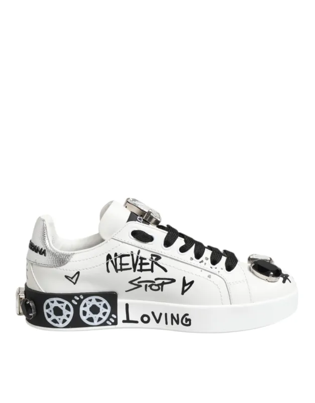 Dolce & Gabbana White Portofino Crystal Sneakers  Shoes sold by Siebentaschen