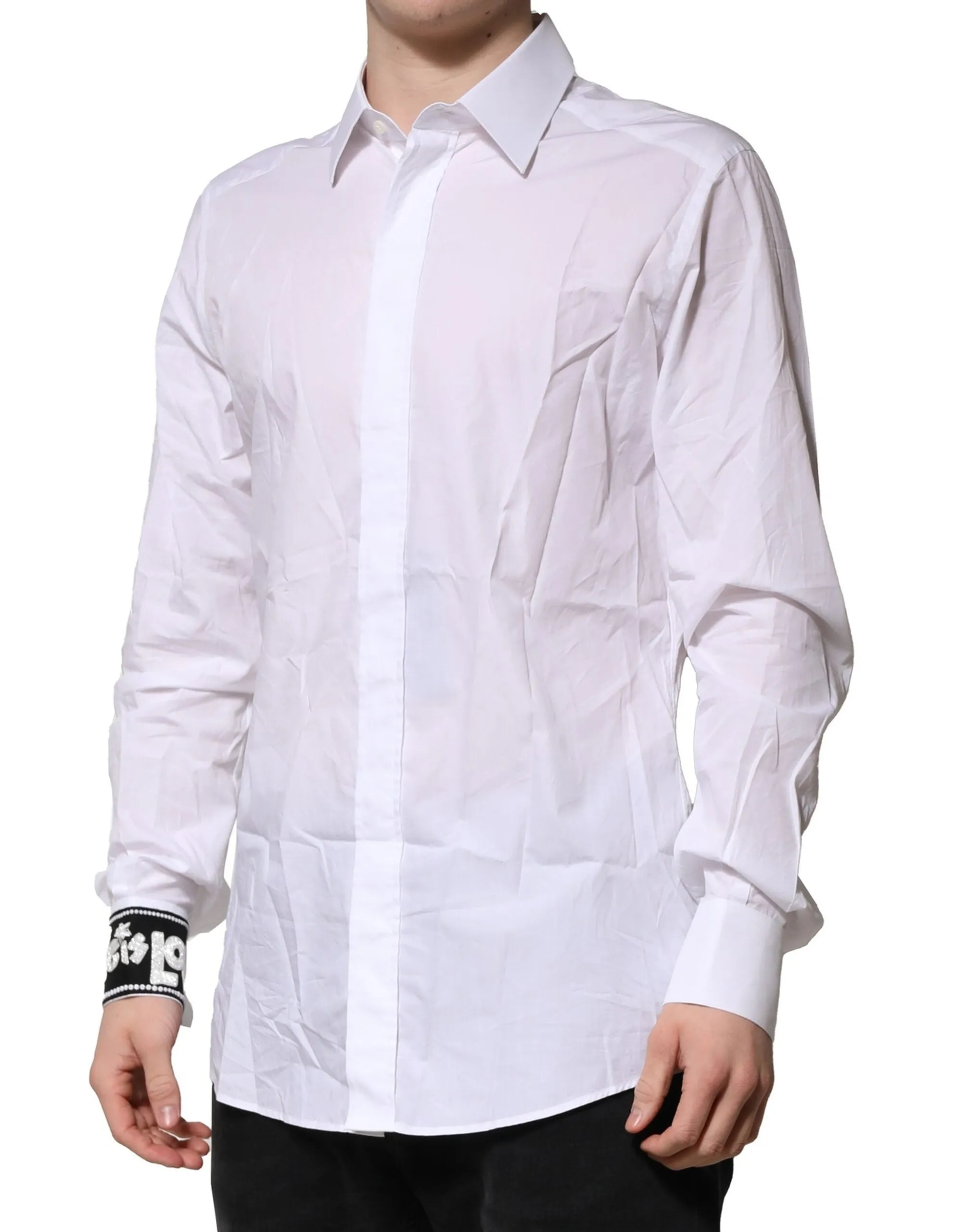 Dolce & Gabbana White GOLD Cotton Men Dress Formal Shirt sold by Siebentaschen product image thumbnail 3