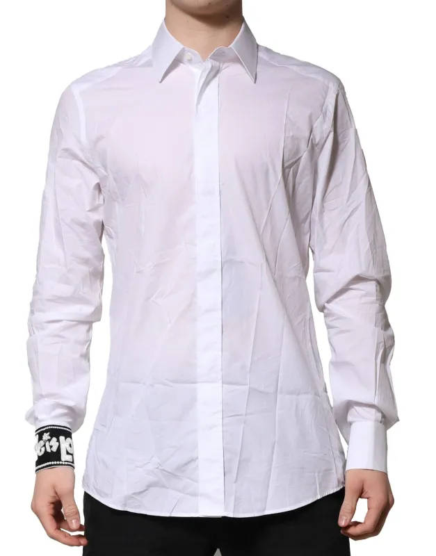 Dolce & Gabbana White GOLD Cotton Men Dress Formal Shirt sold by Siebentaschen