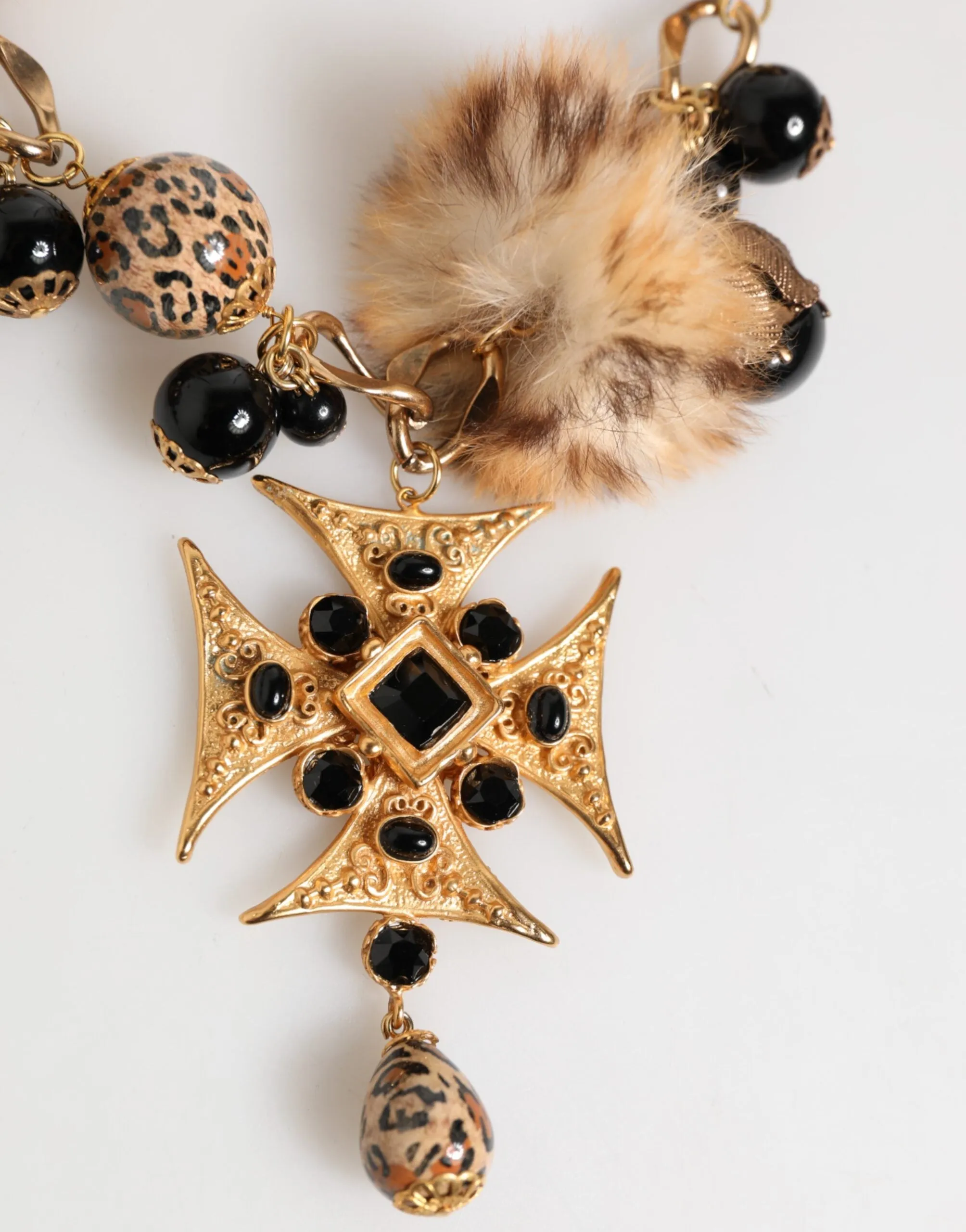 Dolce & Gabbana Gold Black Crystals Lapin Fur Filigree Choker Necklace sold by Siebentaschen product image thumbnail 5