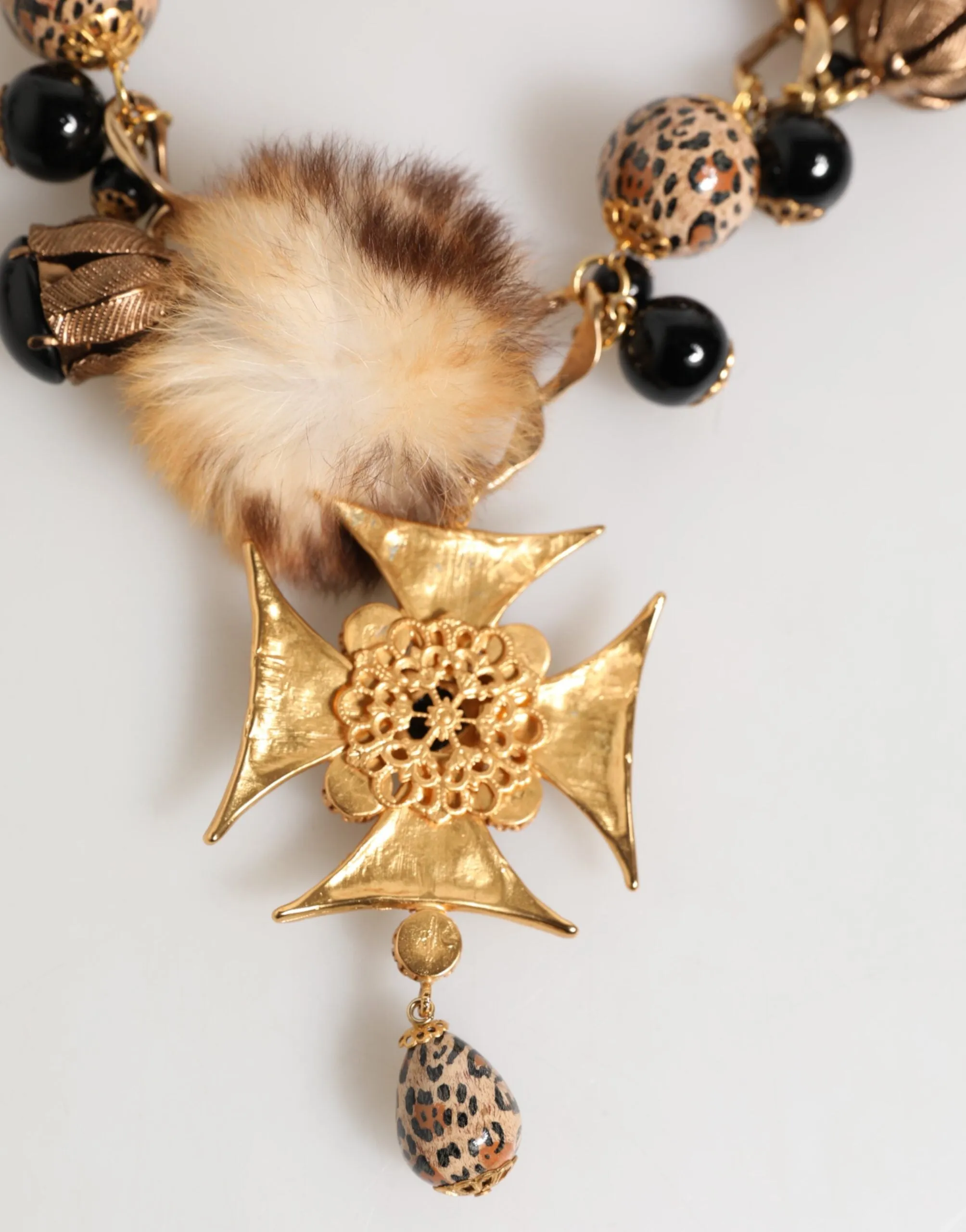 Dolce & Gabbana Gold Black Crystals Lapin Fur Filigree Choker Necklace sold by Siebentaschen product image thumbnail 2