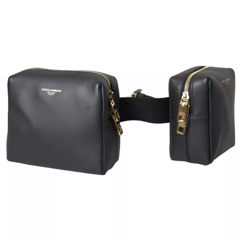Dolce & Gabbana Black Calfskin Leather Double Waist Belt Fanny Pack Bag sold by Siebentaschen