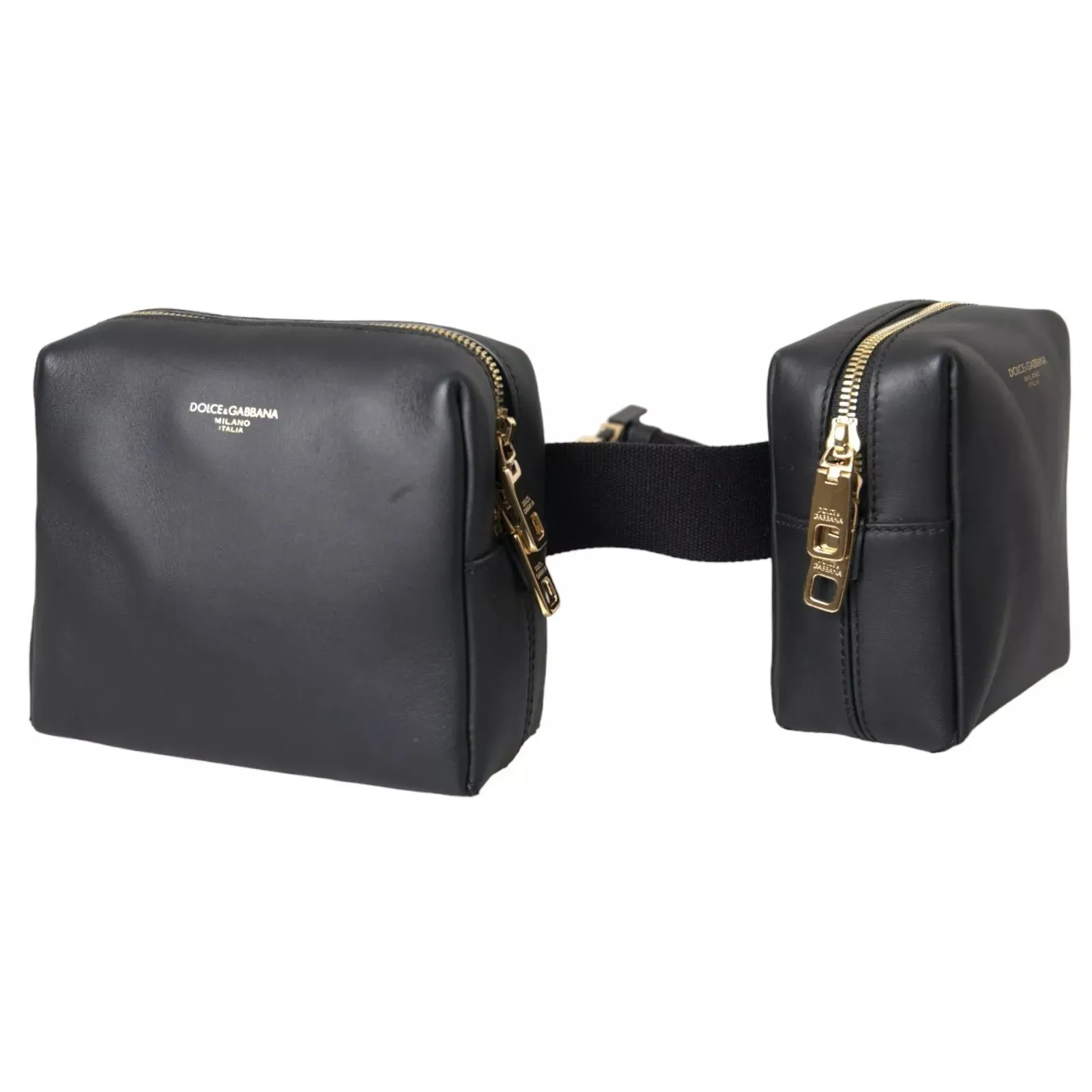 Dolce & Gabbana Black Calfskin Leather Double Waist Belt Fanny Pack Bag sold by Siebentaschen