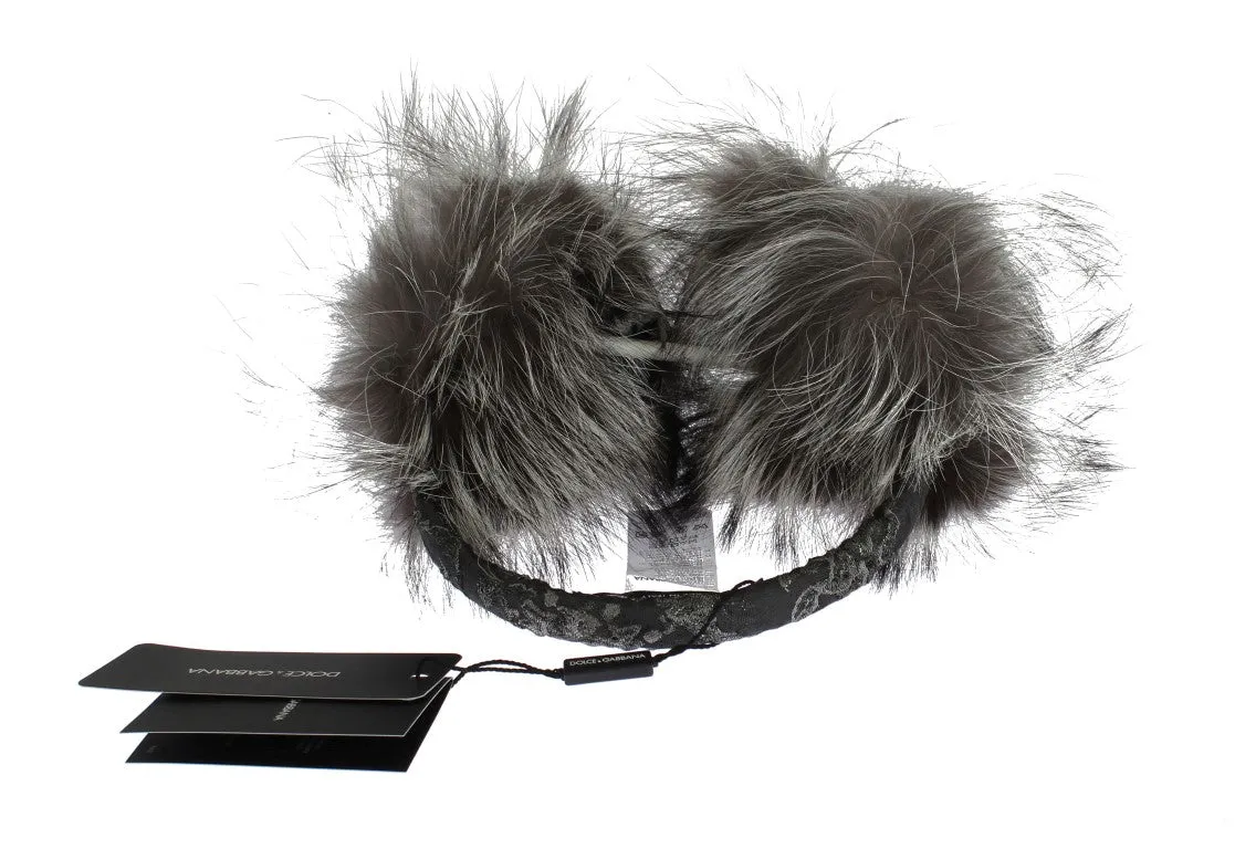 Dolce & Gabbana Gray Fox Fur Crystal Ear Muffs sold by Siebentaschen product image thumbnail 5