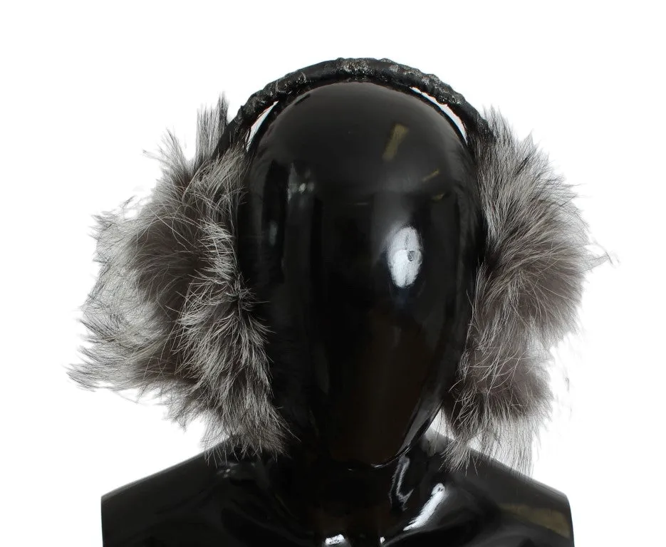 Dolce & Gabbana Gray Fox Fur Crystal Ear Muffs sold by Siebentaschen product image thumbnail 2