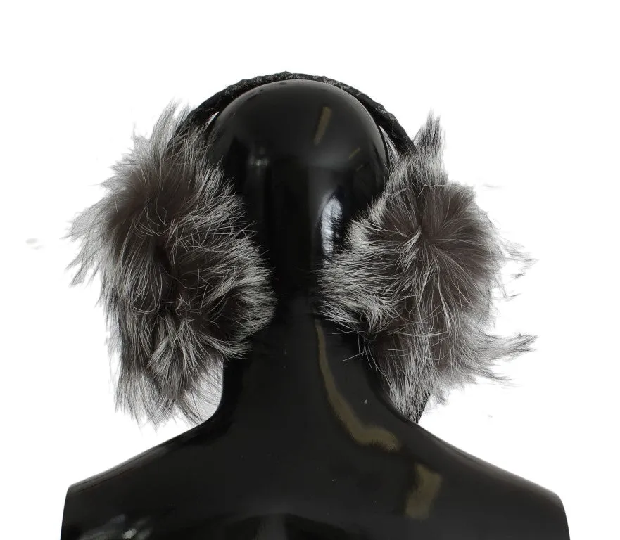 Dolce & Gabbana Gray Fox Fur Crystal Ear Muffs sold by Siebentaschen product image thumbnail 3