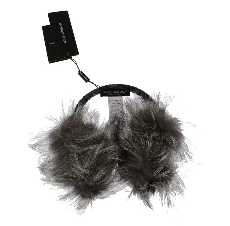 Dolce & Gabbana Gray Fox Fur Crystal Ear Muffs sold by Siebentaschen product image thumbnail 4