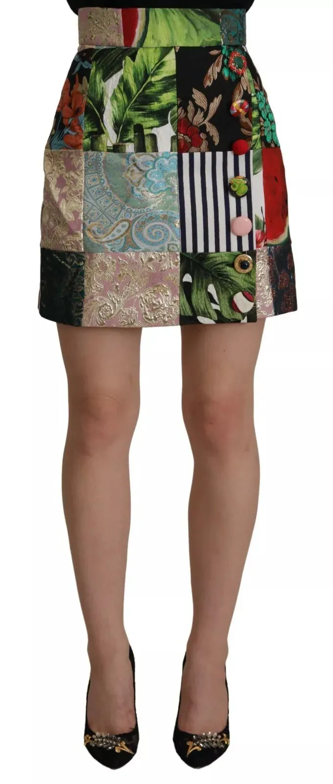 Dolce & Gabbana Multicolor Patchwork A-line Polyester Skirt sold by Siebentaschen